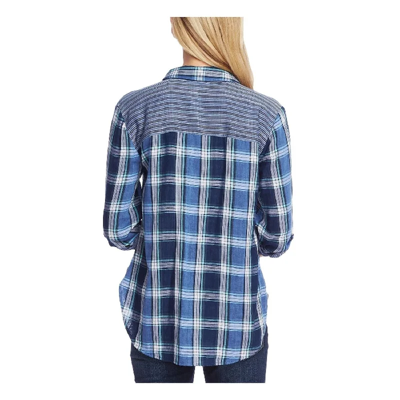 Minimalist down jacketVince Camuto Women's Plaid Double Faced Button-Down Top Blue Size Xs