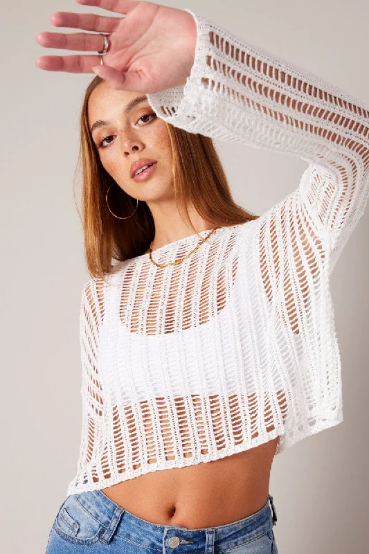 White Crochet Knit TopKnit Floral