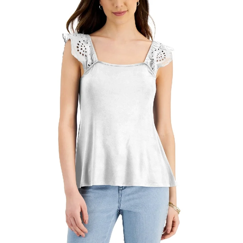 Striped Short Sleeve TopsWillow Drive Women's Eyelet Flutter Sleeve Top White