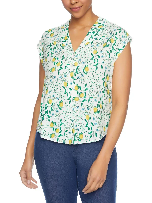 Slim down jacketWomens Collar Floral Button-Down Top