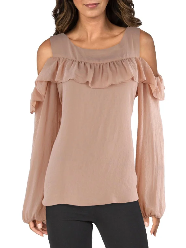 Seamless laminationWomens Collar Ruffled Button-Down Top