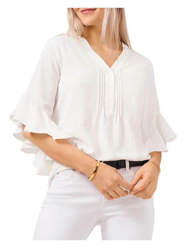 Polyester Short Sleeve TopsWomens Hi-Low Flutter Sleeves Henley Top