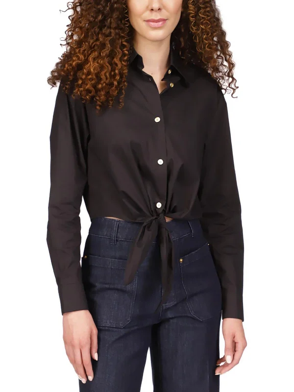 Down dressWomens Knot-Front Collared Button-Down Top