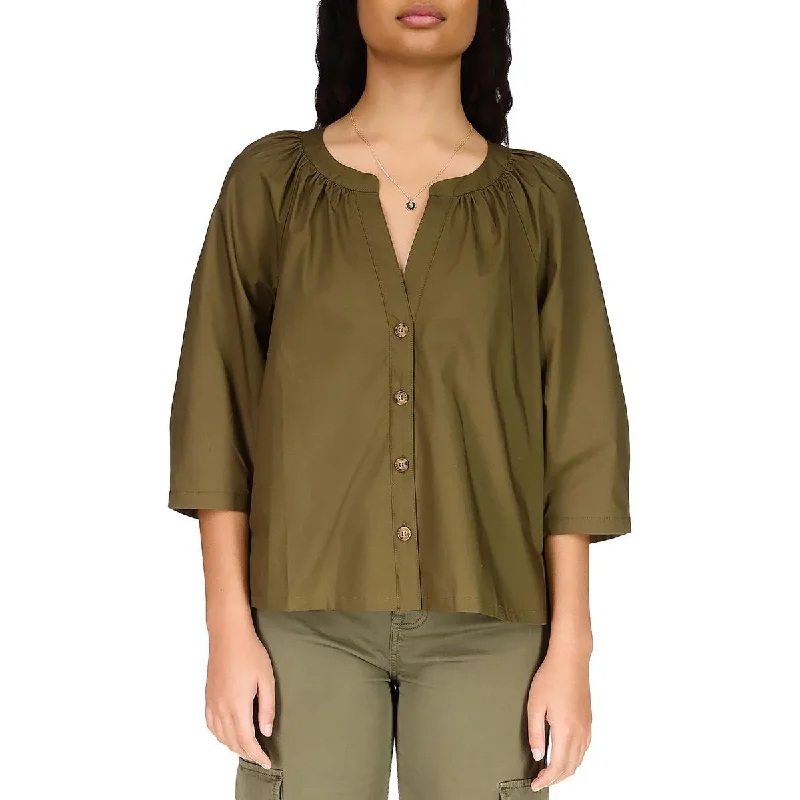 Parker down jacketWomens Poplin Crinkled Button-Down Top