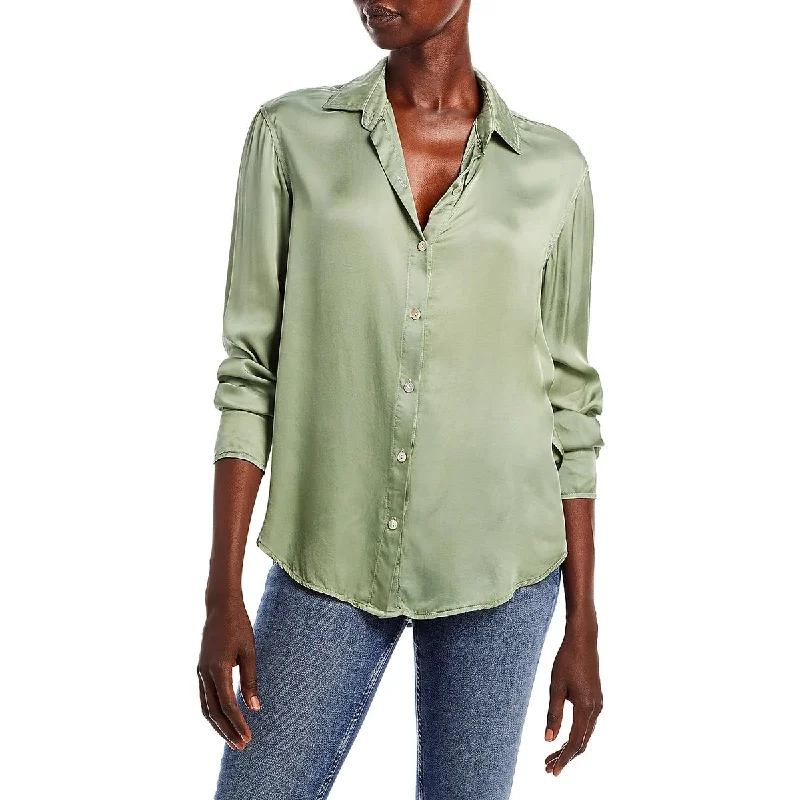 Environmentally friendly downWomens Side Slit Collared Button-Down Top