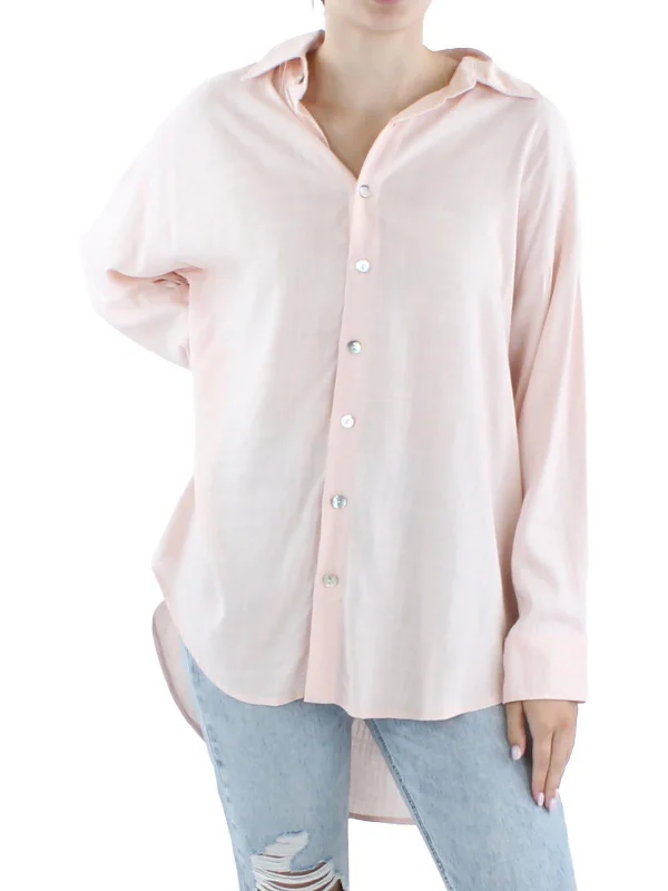 Down jacketWomens Slub Rayon Button-Down Top