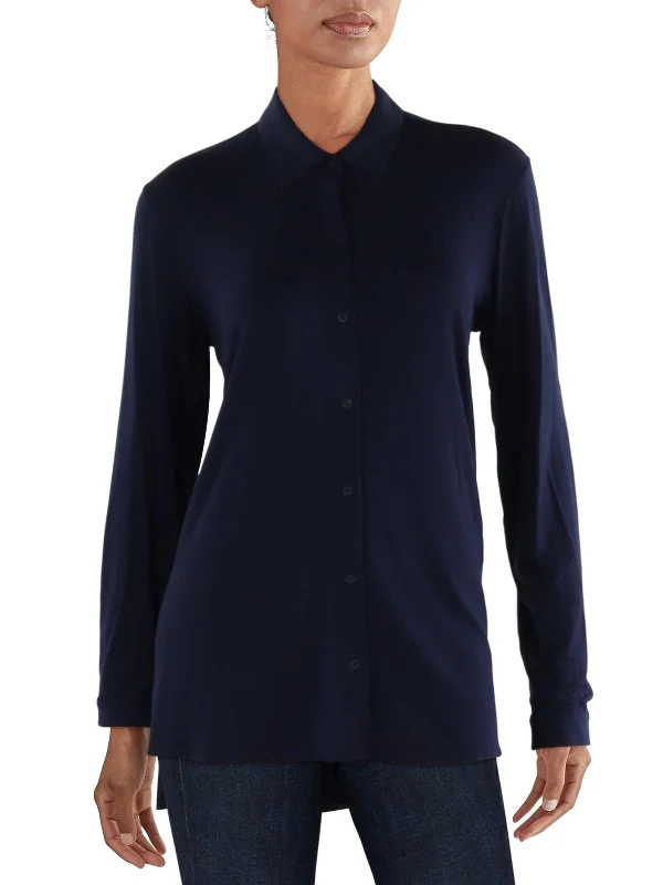 Down fillingWomens Solid Collar Button-Down Top