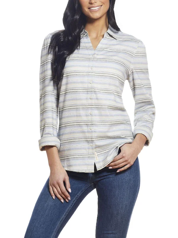 Removable hoodWomens Striped Flannel Button-Down Top