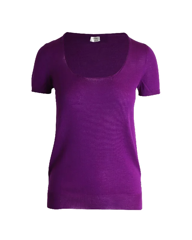 Yves Saint Laurent Square Neck Knit Top in Purple WoolKnitted Heavyweight