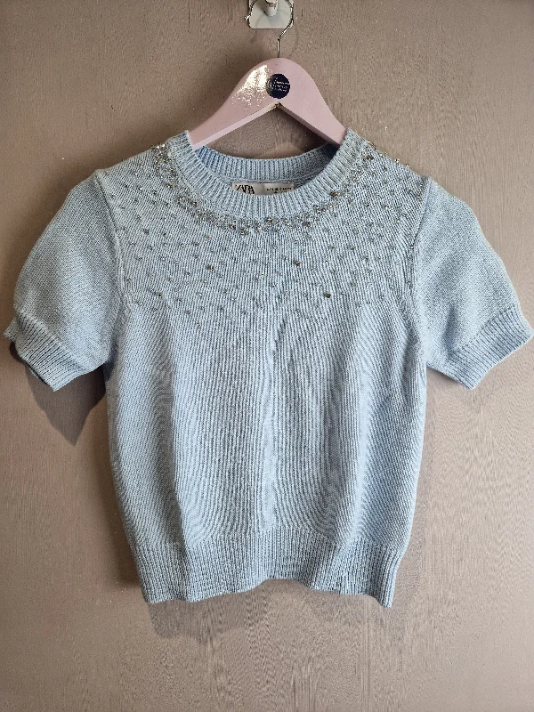 Zara blue knitted embellished jumper - smallKnit Lightweight