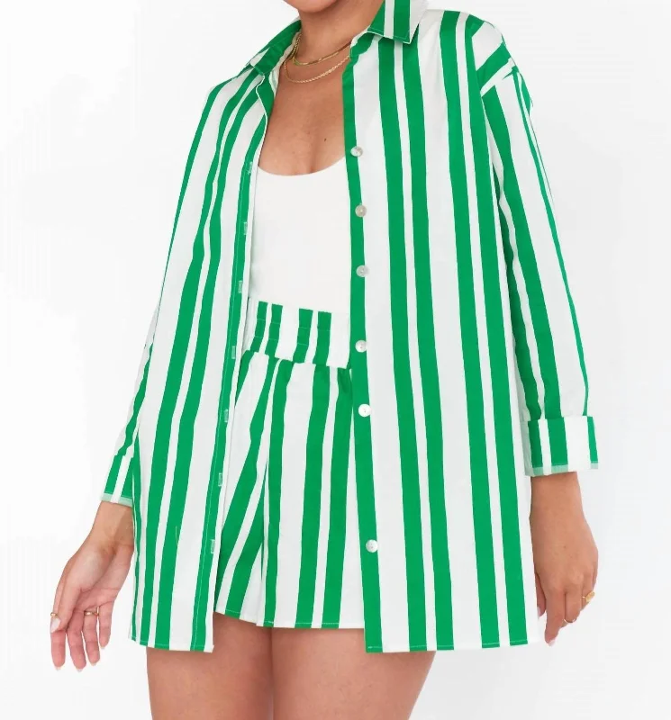 Breathable fabricBerman Button Down Top In Center Court Stripe