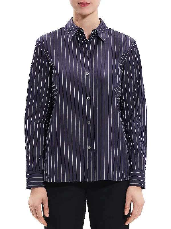 Anti-static treatmentWomens Collar Pinstrip Button-Down Top