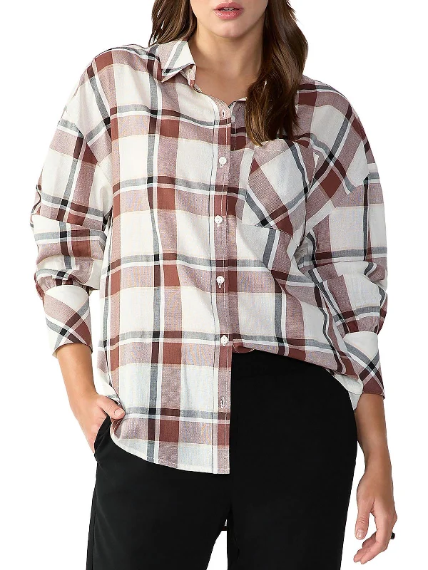 Down jacket with glovesWomens Cotton Plaid Button-Down Top