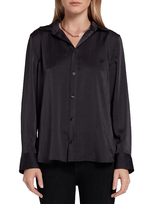 Fashion down jacketWomens Embellished Collared Button-Down Top