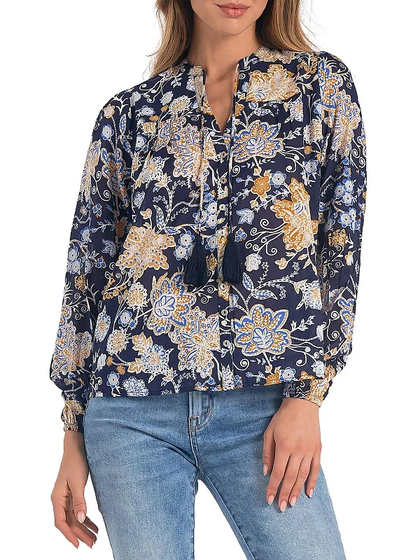 Anti-drilling down technologyWomens Floral Collar Button-Down Top