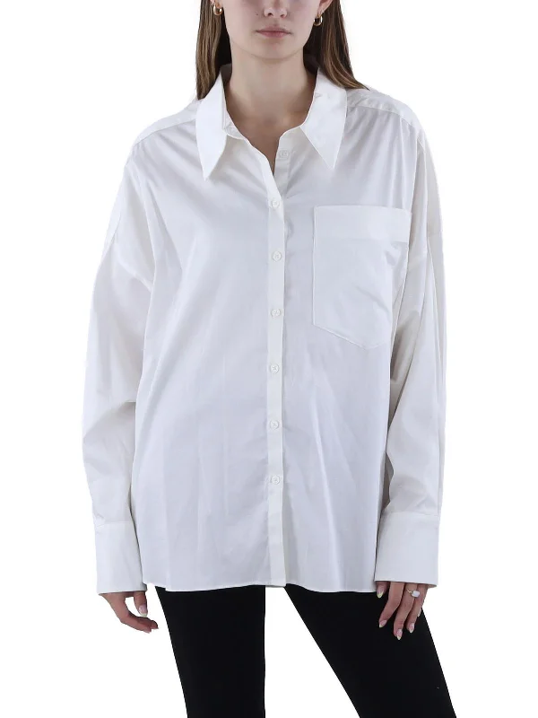 Punk down jacketWomens Hi-Low Solid Button-Down Top