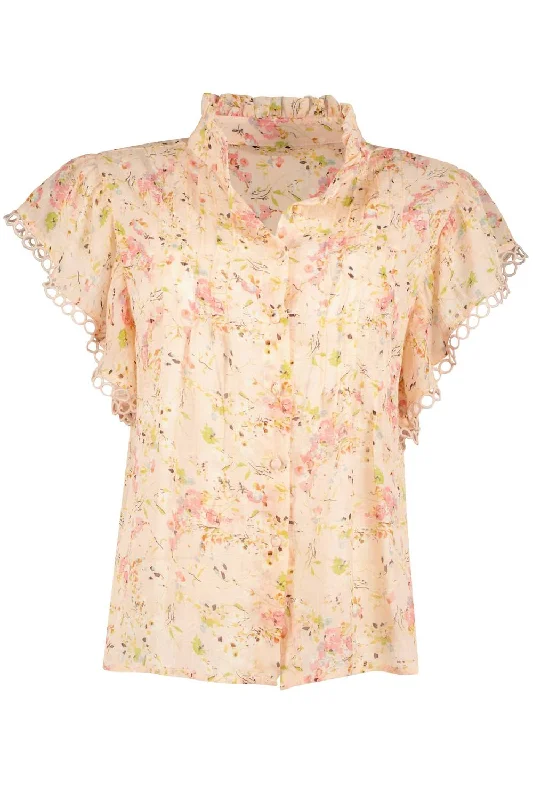 Retro Short Sleeve TopsGood Vibrations Gabrielle Flutter Sleeve Top In Romance Print