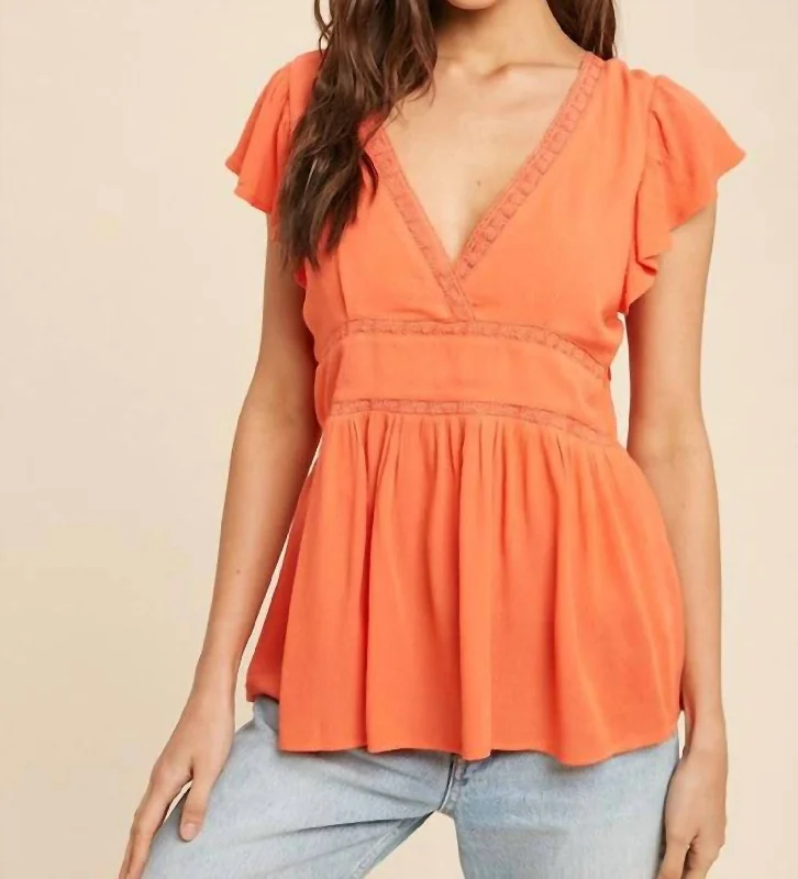 Boat Neck Short Sleeve TopsHolly Flutter Sleeve Tie-Back Top In Coral