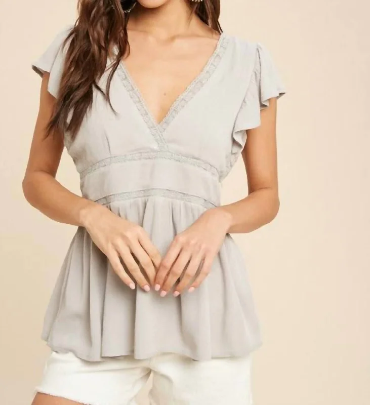 V-Neck Short Sleeve TopsHolly Flutter Sleeve Tie-Back Top In Dove Grey