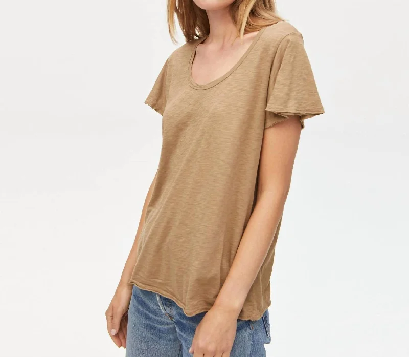 Cropped Short Sleeve TopsJana Scoop Neck Flutter Sleeve Top In Safari