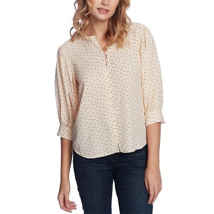 Sports Team Shirts1.STATE Women's Scatter Dot Button Front Blouse Ivory Orange Size XL - X-Large