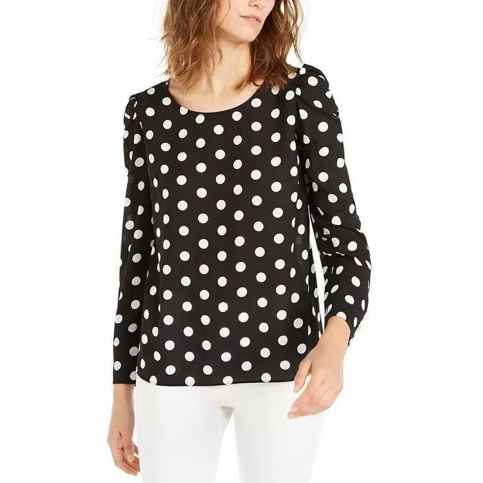 Collaborative ShirtsAlfani Women's Polka Dot Puff-Sleeve Blouse Black Size Large