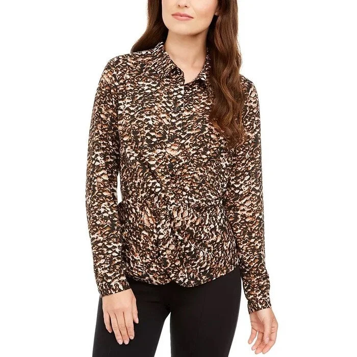 Gym ShirtsAlfani Women's Printed Twist-Front Blouse Black Size Small