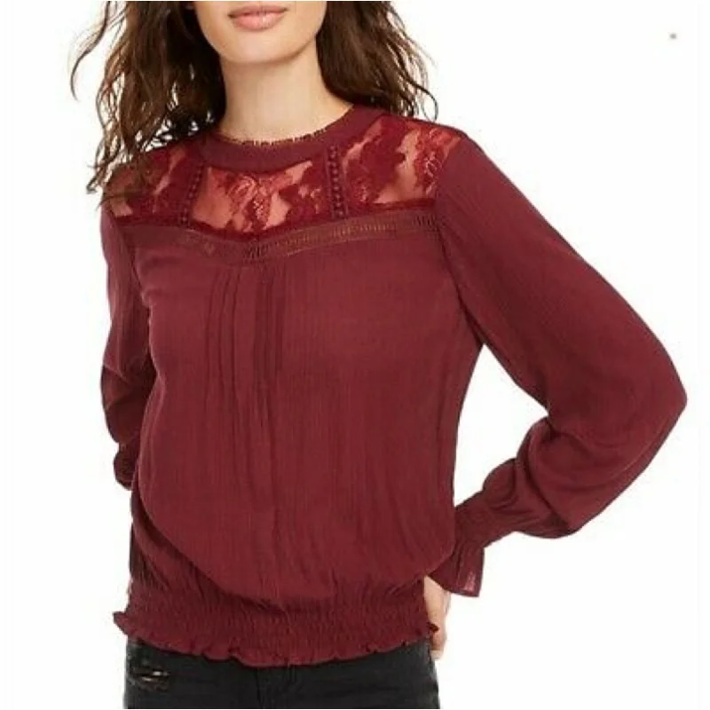 Fishing ShirtsAmerican Rag Juniors' Lace-Trimmed Smocked-Waist Blouse Dark Red Size Extra Large - X-Large