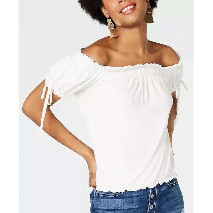 Rayon ShirtsAmerican Rag Juniors' Ruffle-Trimmed Off-The-Shoulder Peasant Blouse White Size Small