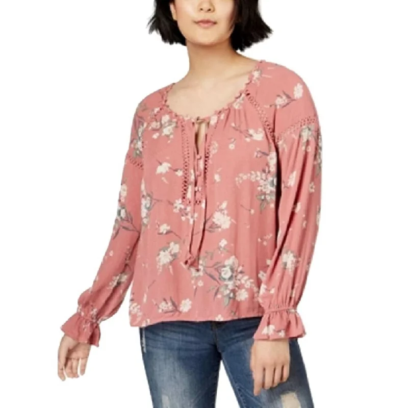 Performance ShirtsAmerican Rag Women's Floral Print Eyelet Blouse Canyon Rose Size Medium - Pink