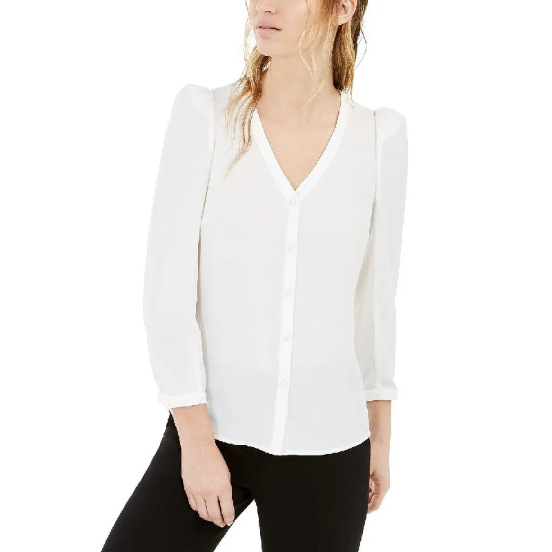 Relaxed Fit ShirtsBar III Women's Puff-Sleeve Button-Up Blouse white Size Extra Large