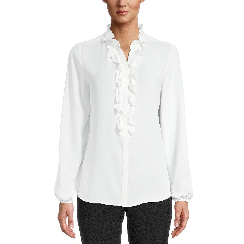 Asymmetrical ShirtsBar III Women's Ruffle-Front Button-Up Blouse White Size X-Small