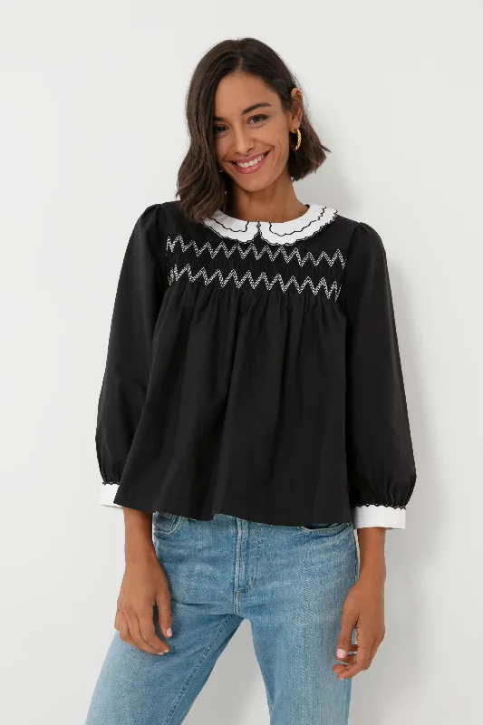 Sequined ShirtsBlack Smocked Blouse