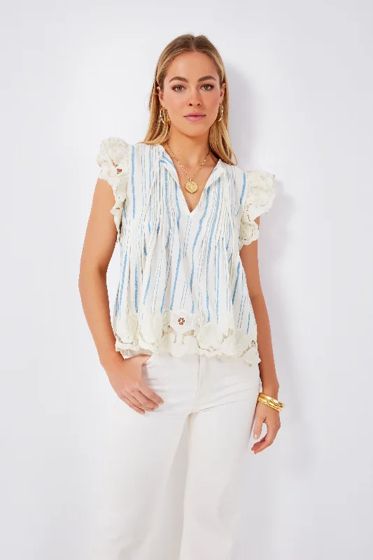 Sheer Short Sleeve TopsBrady Stripe Flutter Sleeve Top