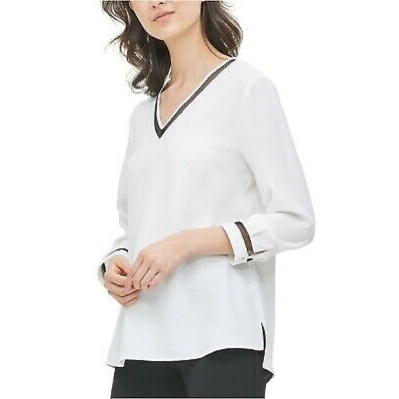 Silk ShirtsCalvin Klein Women's Illusion-Trimmed Blouse White Size Extra Large - X-Large