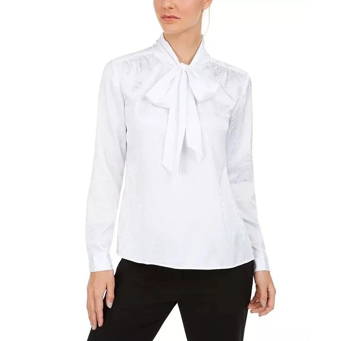 Sheer ShirtsCalvin Klein Women's Moire Tie Neck Blouse White Size Small