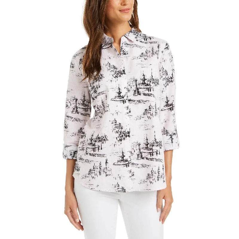 Limited Edition ShirtsCharter Club Women's Printed Blouse White Size Small