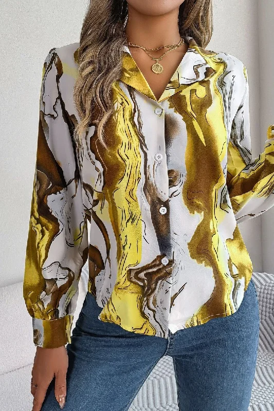 Athletic ShirtsWOMEN MARBLE PATTERNED BUTTON DOWN OFFICE BLOUSE