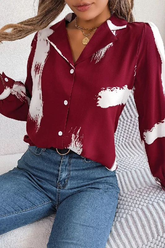 Mesh ShirtsWOMEN DANDY PATTERNED BUTTON DOWN OFFICE BLOUSE