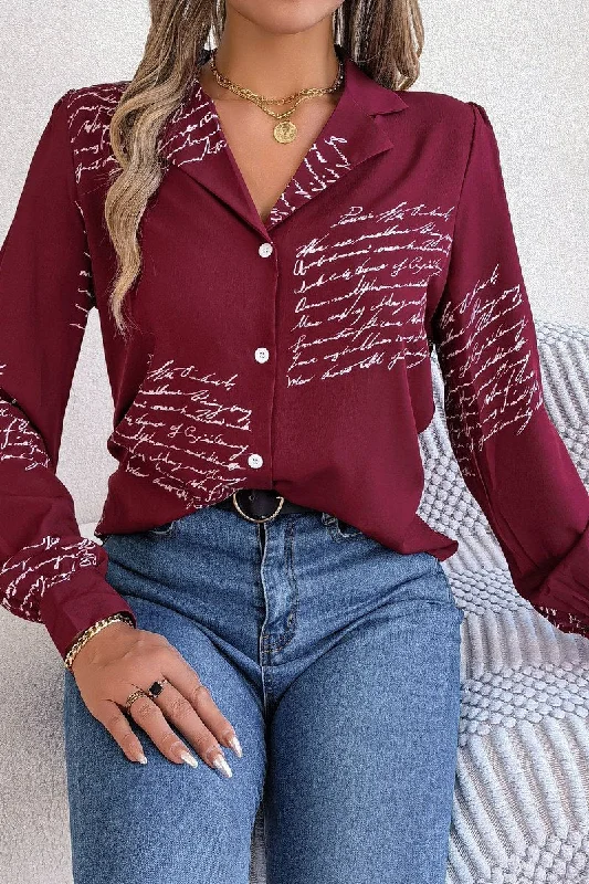 Velvet ShirtsWOMEN LETTER PRINTING SEMI FORMAL OFFICE BLOUSE