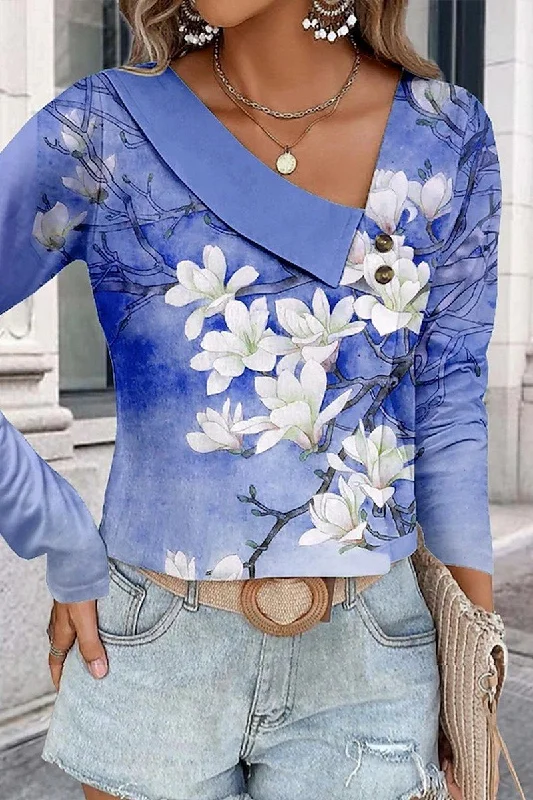 Tunic ShirtsWOMEN FLORAL 3D PRINTING SHORT LENGTH BLOUSE TOP