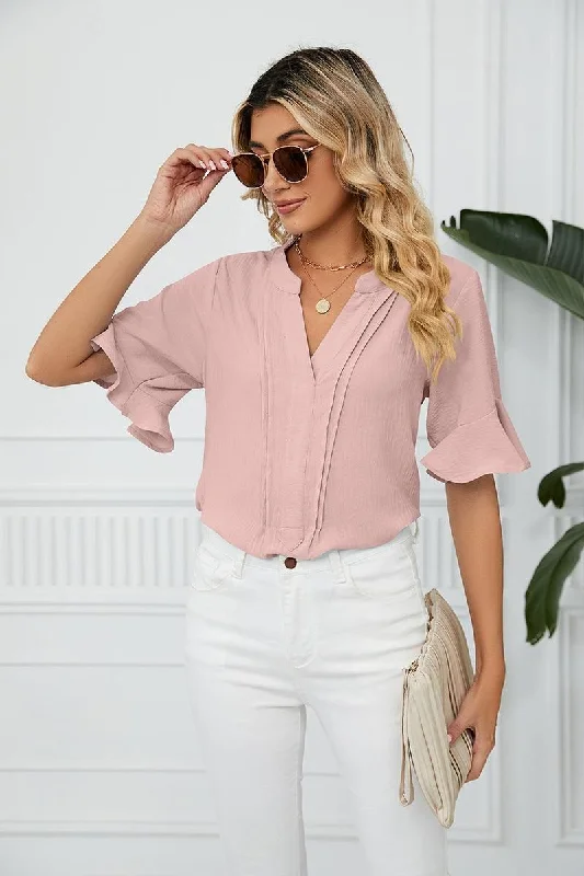 Silk ShirtsRUFFLED CHIFFON CASUAL BLOUSE