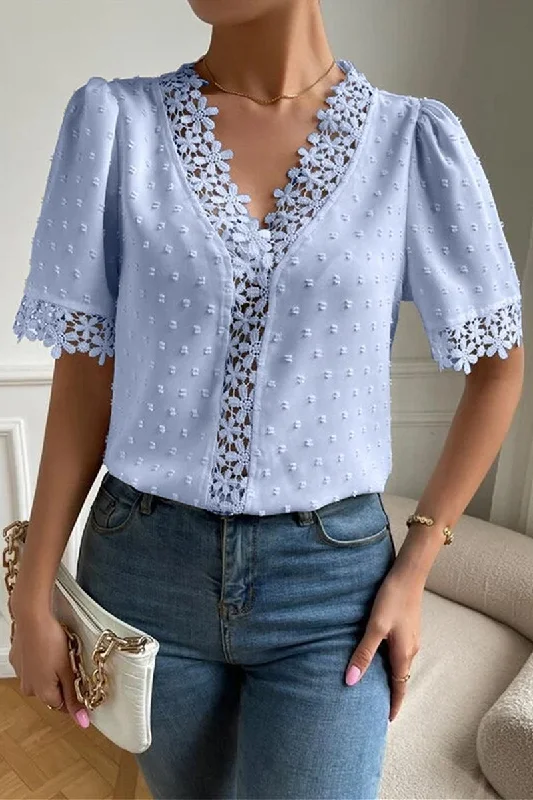 Studded ShirtsLACE DETAILED SWISS DOT WOMEN BLOUSE