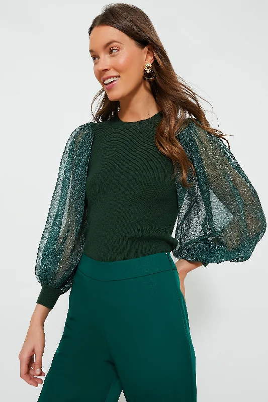 Beaded ShirtsDeep Green Knit Betsy Blouse