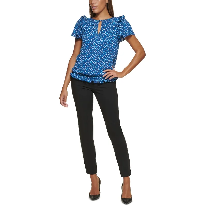 Cotton Short Sleeve TopsDKNY Women's Dot Print Flutter Sleeve Top Blue Size XX-Large