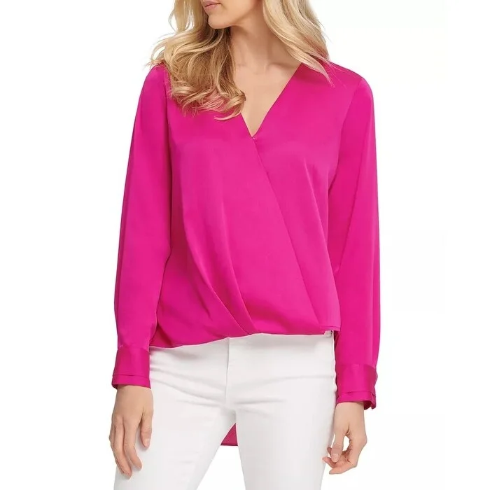 Pocket ShirtsDKNY Women's Surplice Blouse Medium Pink Size X-Large