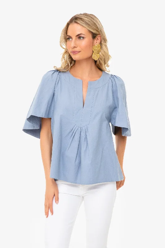 Hemp Short Sleeve TopsDusty Blue Finley Flutter Sleeve Top