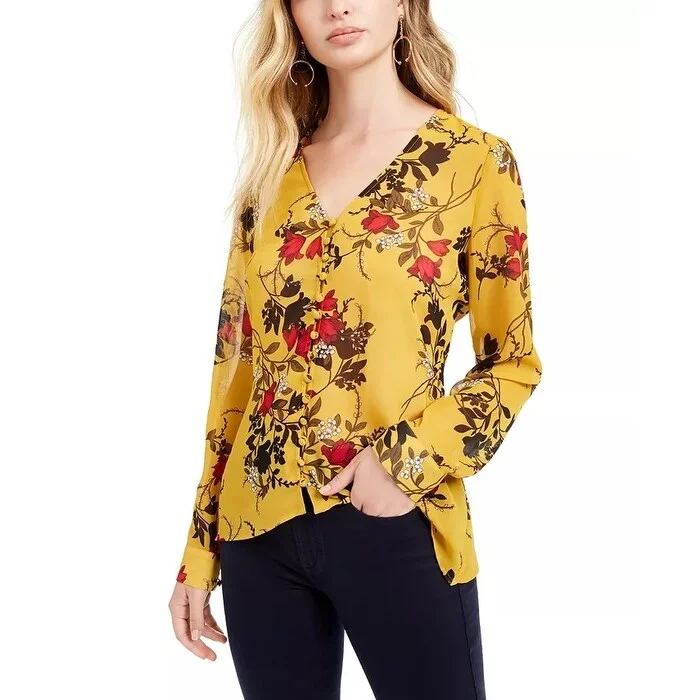 Leather-Paneled ShirtsGuess Women's Elesia Printed Blouse Yellow Size Extra Small - XS