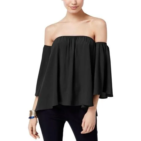 Plush ShirtsINC International Concepts Chiffon Off-Shoulder Blouse Black - Large - l