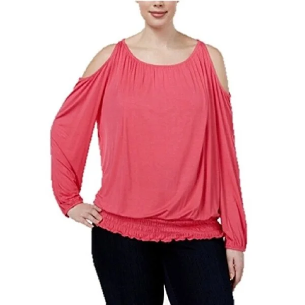 Denim ShirtsINC International Concepts Polished Coral Cold-Shoulder Blouse Top, Pink, Size M